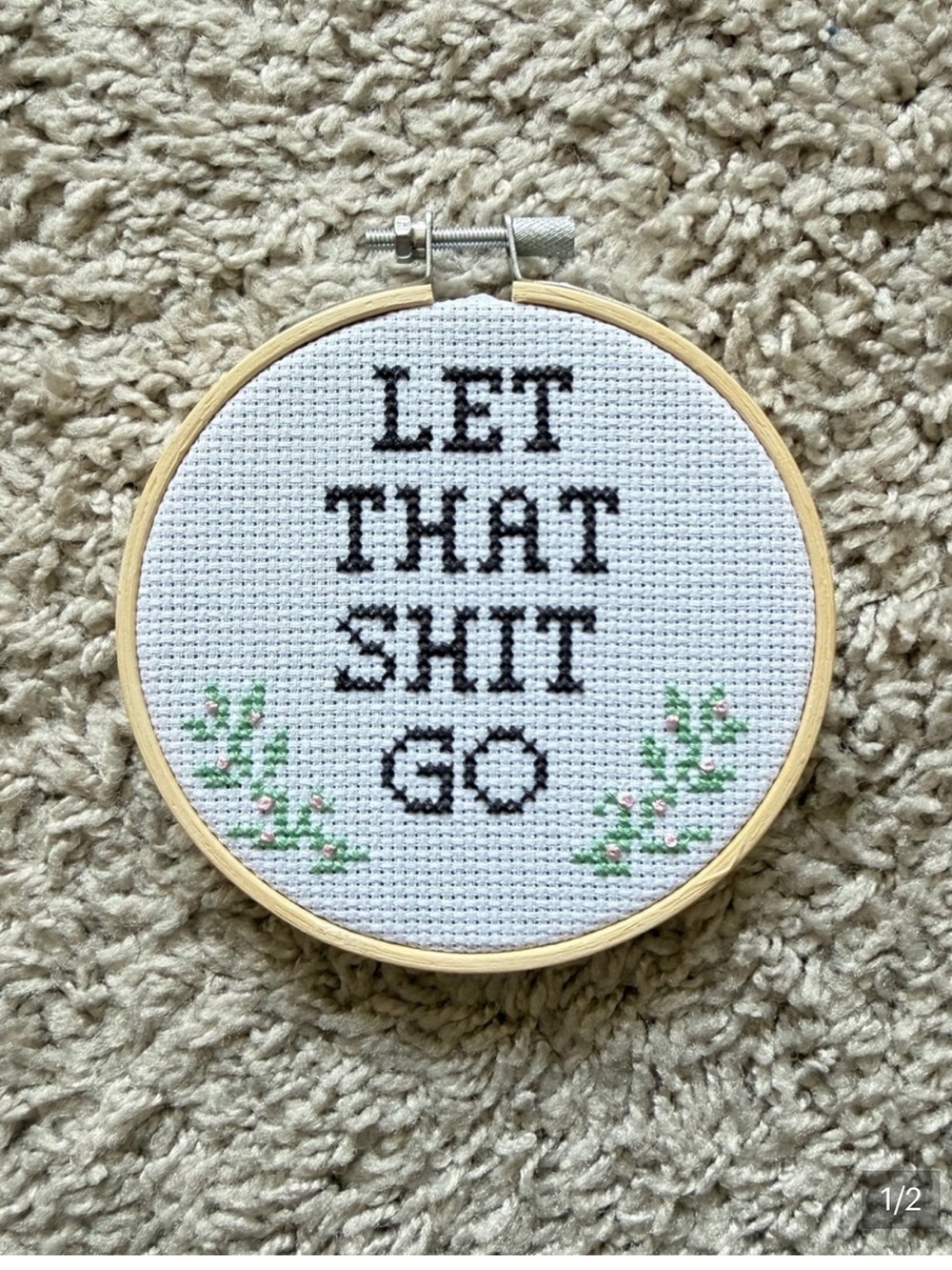 New Handmade "Let That Shit Go" Funny Cross Stitch